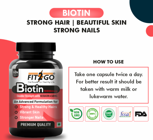 Fit2Go Biotin for Hair Growth and Improves Skin and Nails
